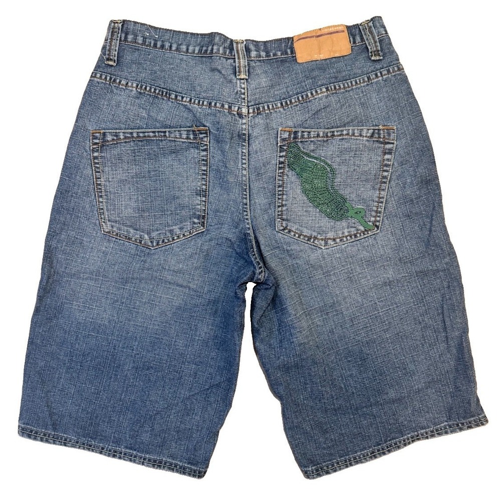 Y2K Rocawear Men's Jorts 36x15 Embroidered WING Pockets Baggy Faded Skater Denim